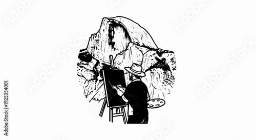 Artist painting a majestic mountain landscape with a palette