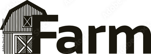 Farm logo with barn house and text  rural agriculture symbol  farmhouse icon