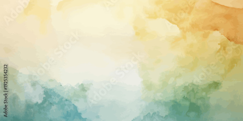Abstract Watercolor Background with Soft Yellow, Green, and Teal Hues