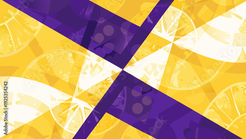 Geometric design with vibrant yellow and purple diamond shapes intersecting in a grid pattern