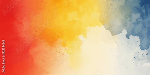 Vibrant Abstract Watercolor Background with Red Yellow Blue Splashes