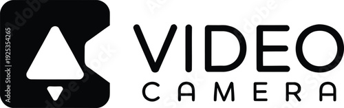 Video camera icon with triangle logo on white background