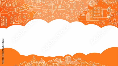 Abstract background with stylized clouds and orange decorative elements