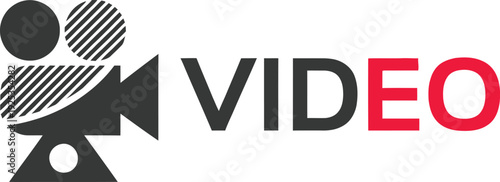 Video camera icon with video text on white background