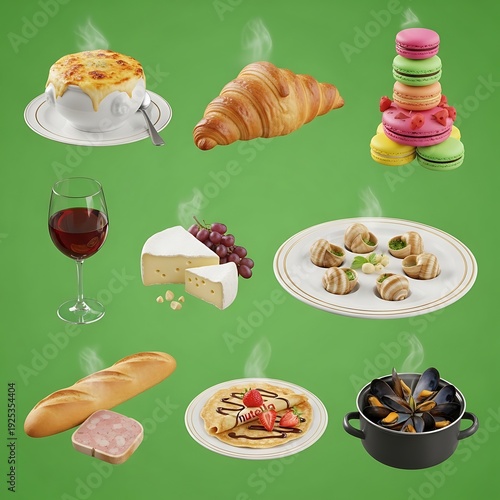 Wallpaper Mural Assorted Delicious Food Items on Green Background. Torontodigital.ca