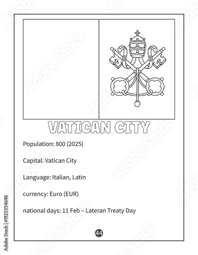 Vatican City Flag Coloring Page with Country Facts and Information