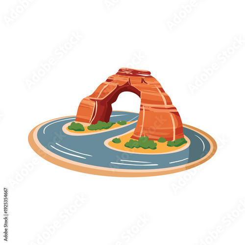 Cartoon illustration of a red rock arch formation
