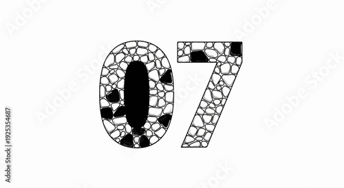 Numbers zero and seven rendered with a rough, cobbled stone texture