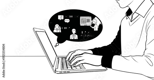 Person typing on laptop, thinking of social media, blog, and journalist work