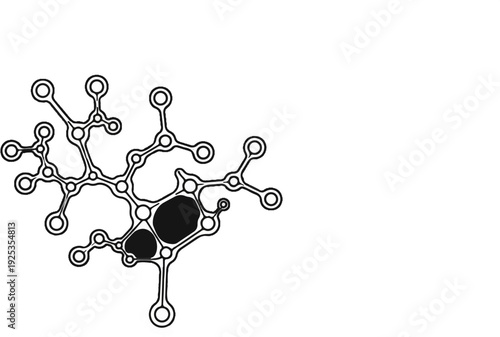 Abstract network of connected circles and dark shapes