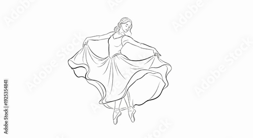 Ballerina twirling in a flowing dress, graceful movement captured in sketch