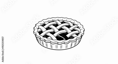 Hand-drawn illustration of a pie with a lattice crust and filling