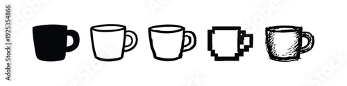 Set of hand drawn coffee mugs and cups in different styles