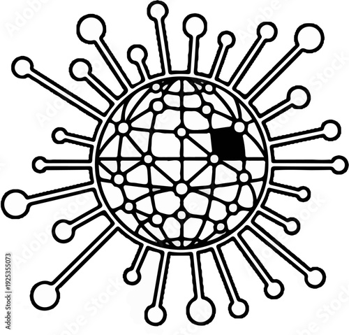 Stylized globe with viral protrusions, abstract, digital art