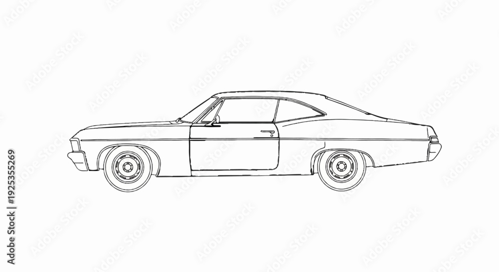 Obraz premium Side profile outline of a vintage two-door coupe car