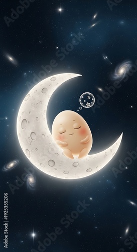 Wallpaper Mural Baby Sleeping on Crescent Moon in Space. Torontodigital.ca