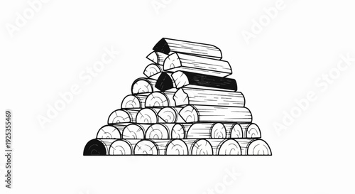 A triangular stack of cut logs, rendered in black and white