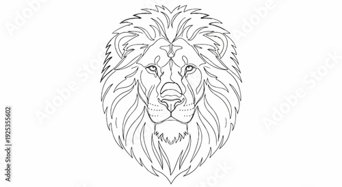 A minimalist line art drawing of a regal lion's face with a full mane