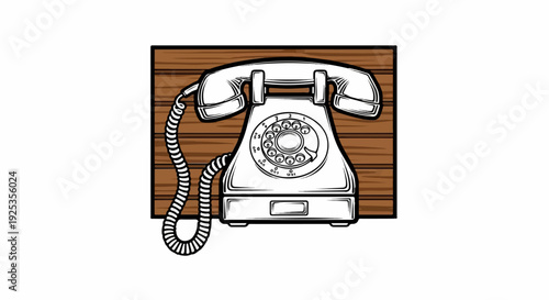 Vintage rotary phone with coiled cord on a wooden panel