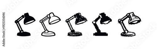Collection of hand drawn desk lamps in various artistic styles