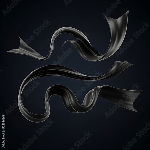 Wallpaper Mural Black Fabric Ribbon Waving on Dark Background. Torontodigital.ca