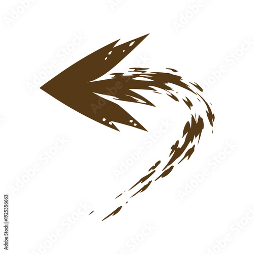 Bright upward arrow shape composed of colorful pigment dust trail, abstract powder motion effect, dynamic artistic concept, modern design on white background for stock use