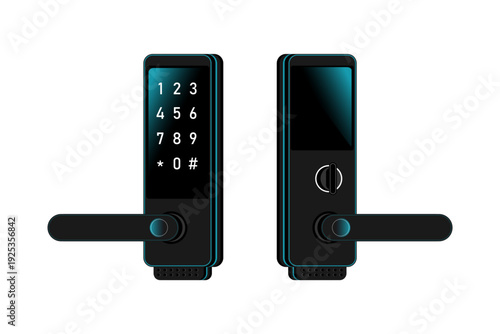 Automatic door locking system with handle on isolated background, Vector illustration.