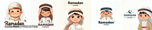 half body vector of a muslim little boy celebrating ramadan kareem