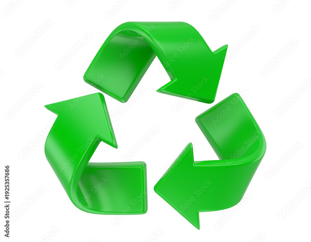 Obraz premium Green 3d recycle symbol png, glossy eco friendly recycling on transparent background 