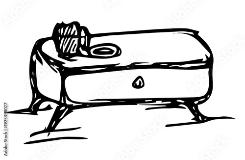 Minimalist Wooden Sideboard Table with Drawer Line Art Sketch vector illustration