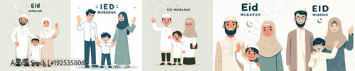 happy muslim family vector celebrating eid mubarak