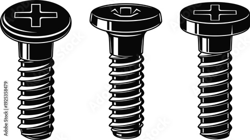 Metal screw bolt set detailed hardware fastener illustration isolated on white background industrial construction vector design