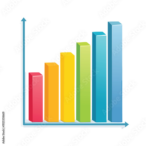 Colorful 3 d bar graph showing rising trend