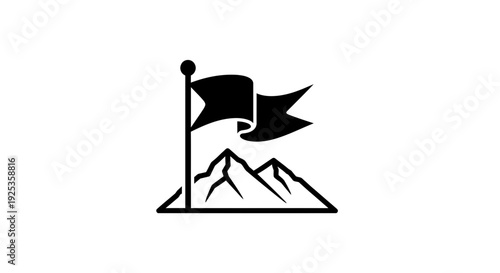 Flag on Mountain Peak: Symbol of Success, Achievement, and Reaching Goals