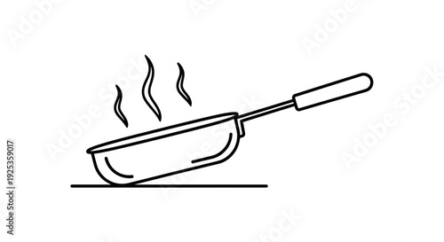 Frying Pan Cooking Food Steam Line Art Icon