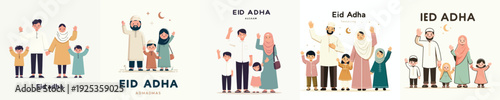 happy muslim family vector celebrating eid adha