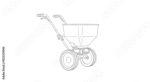 Garden Fertilizer Spreader Cart - Line Drawing Illustration