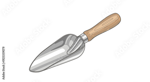 Gardening Hand Trowel with Wooden Handle - Isolated on White Background