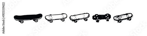 Skateboard Icons Set - Hand Drawn, Pixel Art, and Solid Styles