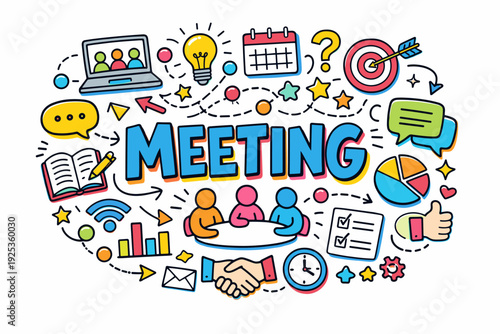 Creative illustration of a business meeting with diverse elements