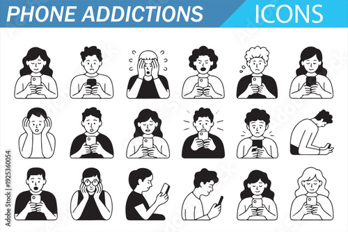 Screen Addiction Behavior Black Outline Icons