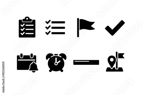 Checklist and planning icons - calendar, alarm, flag, location, list, checkmark