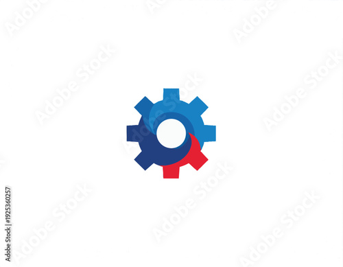 Adobe Illustrator Artwork of Stylized Gear Icon in Blue and Red. A modern gear icon composed of interlocking segments in shades of blue and red, arranged in a circular design.