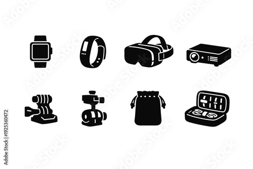 Silhouette icons of modern electronics and gadgets collection