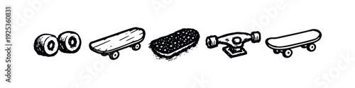 Hand Drawn Skateboard Wheels, Trucks, and Grip Tape Icons
