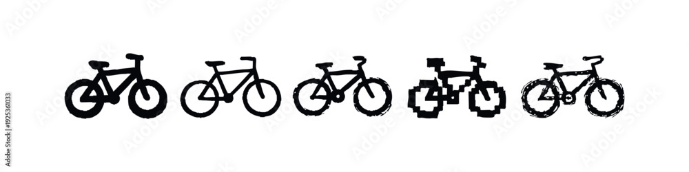 Fototapeta premium Bicycle Icons Set - Hand Drawn, Pixel Art, and Solid Vector Styles