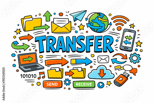 Data transfer concept with icons of communication and technology