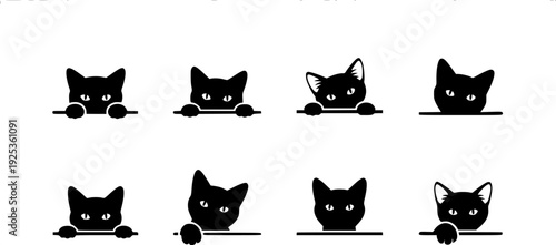 A cat peeking clip art silhouette vector art illustration

