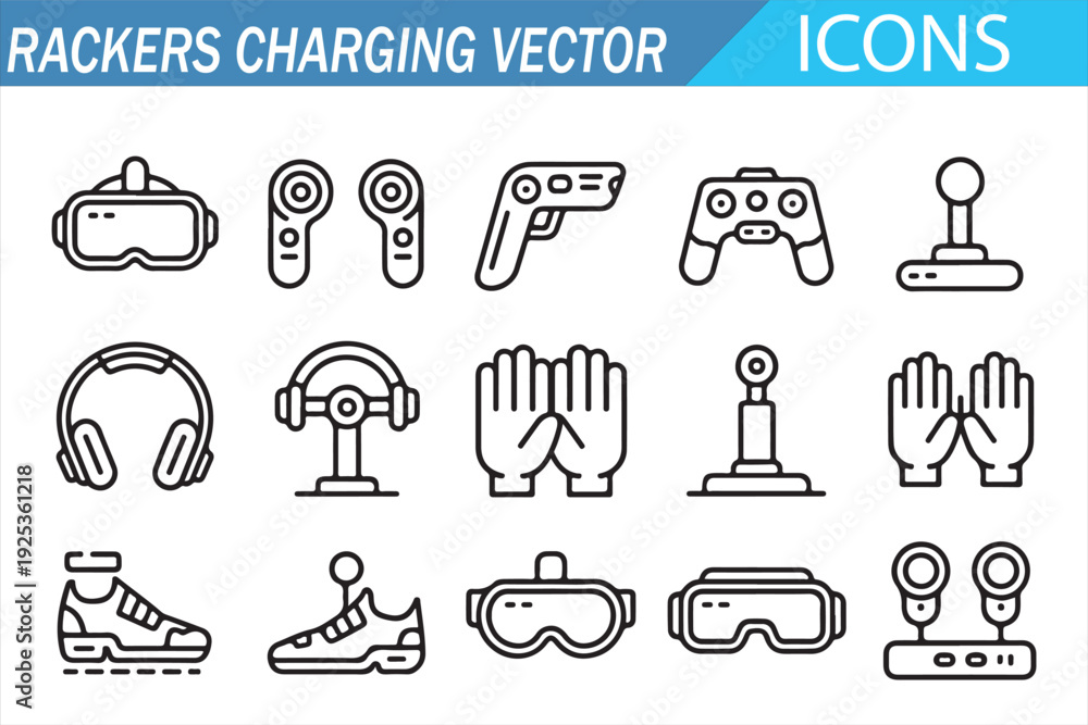 Fototapeta premium Modern Gaming Accessories Outline Icon Collection in Editable Vector Format