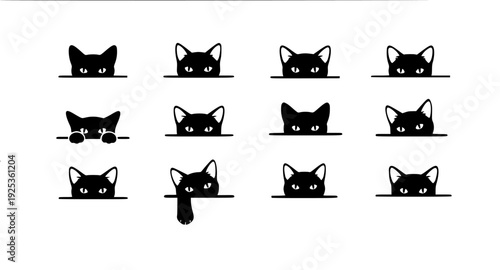 A cat peeking clip art silhouette vector art illustration
